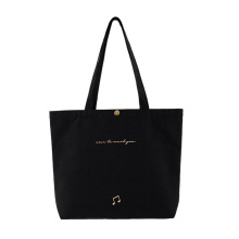 Reusable Black Material OEM ODM Custom Embroidery Silkscreen Printed Recycle Cotton Canvas Tote Shopping Bag with Snap Fasten Close